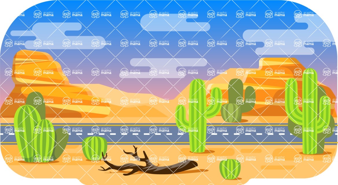 Vector Landscape Mega Bundle - Colorful Desert with Road Vector Background
